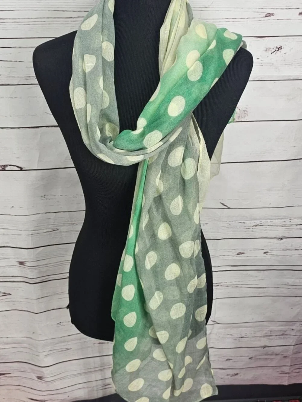 Green Ombre Polka Dot Lightweight Sheer Scarf Wrap 100% Polyester Y2K